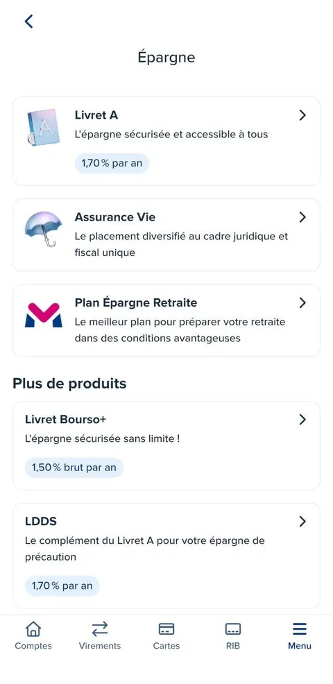 Assurance-vie Boursorama dans l'espace Épargne de l'app BoursoBank, à côté du Livret A et du Livret Bourso+