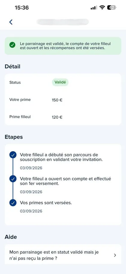 Parrainage BoursoBank validé : 150 € versés au parrain et 120 € au filleul le même jour
